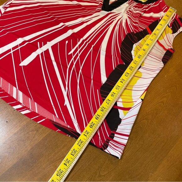 Worthington Red Black Yellow Print Sleeveless V Neck Liquid Knit Shirt Top Sz PL - Picture 7 of 7